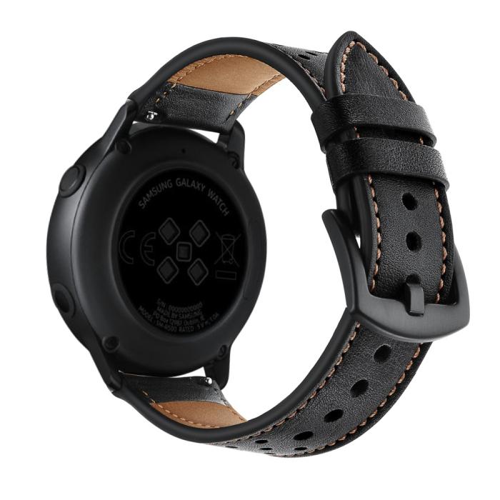Bild 2, Äkta Läder Armband För Smartwatch - Svart (20 mm)