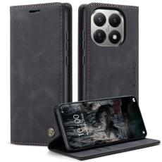 CASEME Xiaomi 15T Fodral Flip Retro L&auml;der Svart