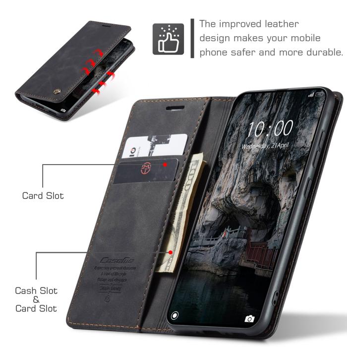 Bild 3, CASEME Xiaomi 15T Fodral Flip Retro Läder Svart