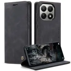 CASEME Xiaomi 15T Fodral Flip Retro L&auml;der Svart