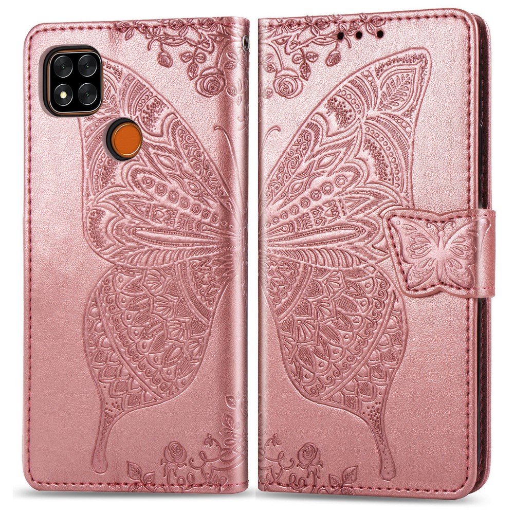 Xiaomi Redmi 9C Fodral Butterfly Rosguld