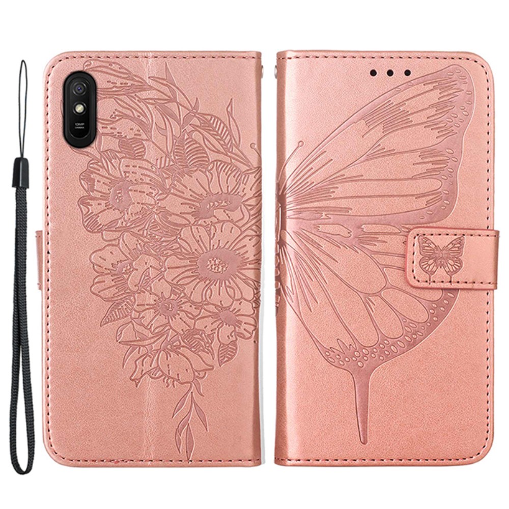 Xiaomi Redmi 9A / 9AT Fodral Butterfly Rosguld