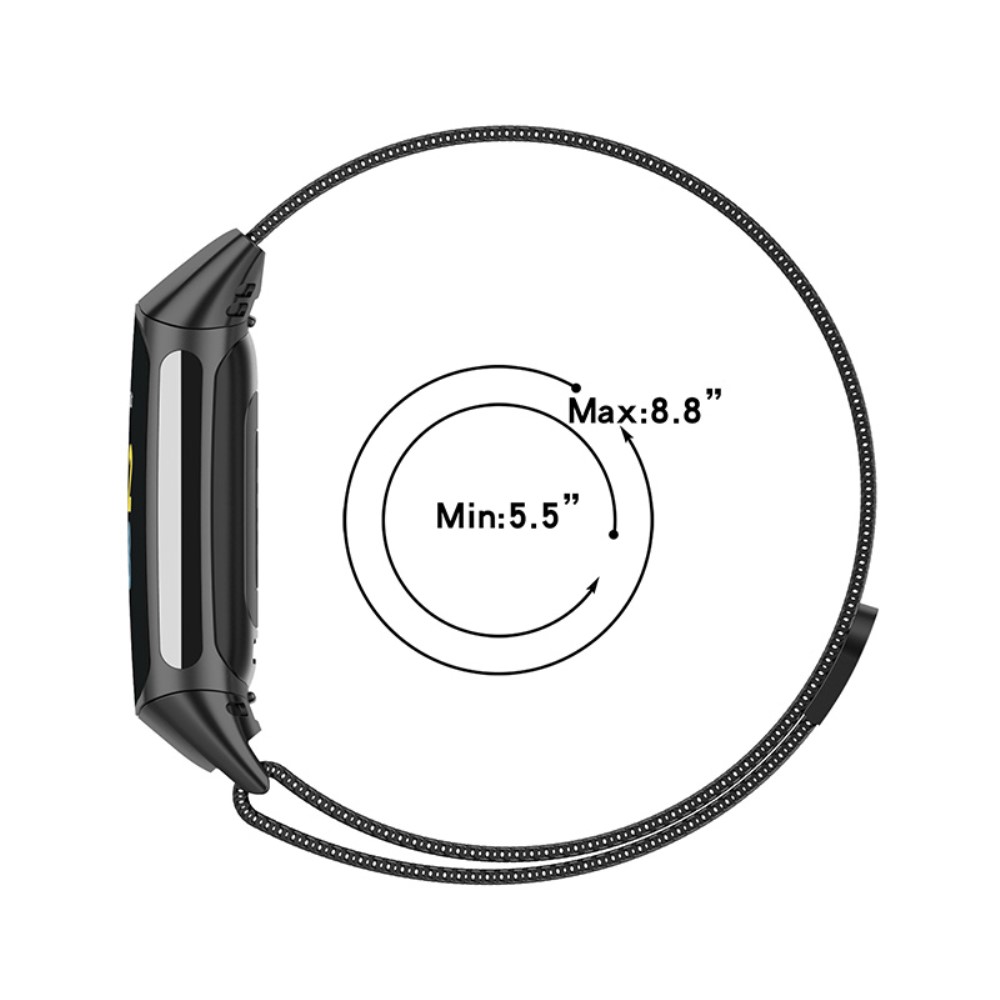 Fitbit Charge 6 / 5 Metall Armband Milanese Loop Svart