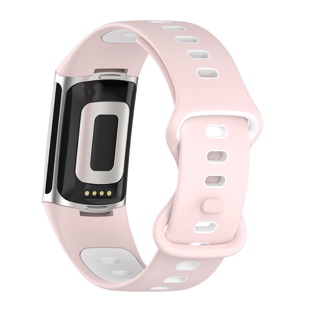 Fitbit Charge 6 / 5 Armband Silikon Tvfrgat Rosa/Vit