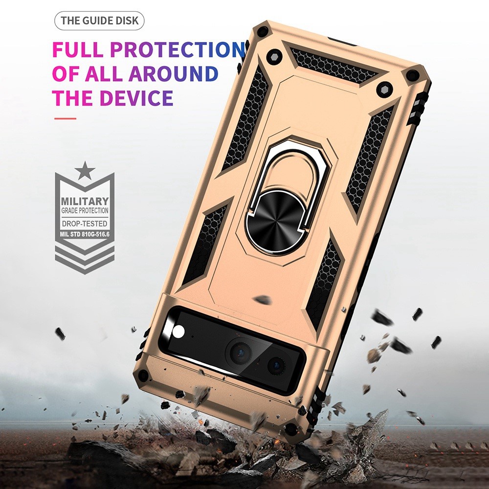 Google Pixel 7 Skal Shockproof Hybrid Ring Armor Guld