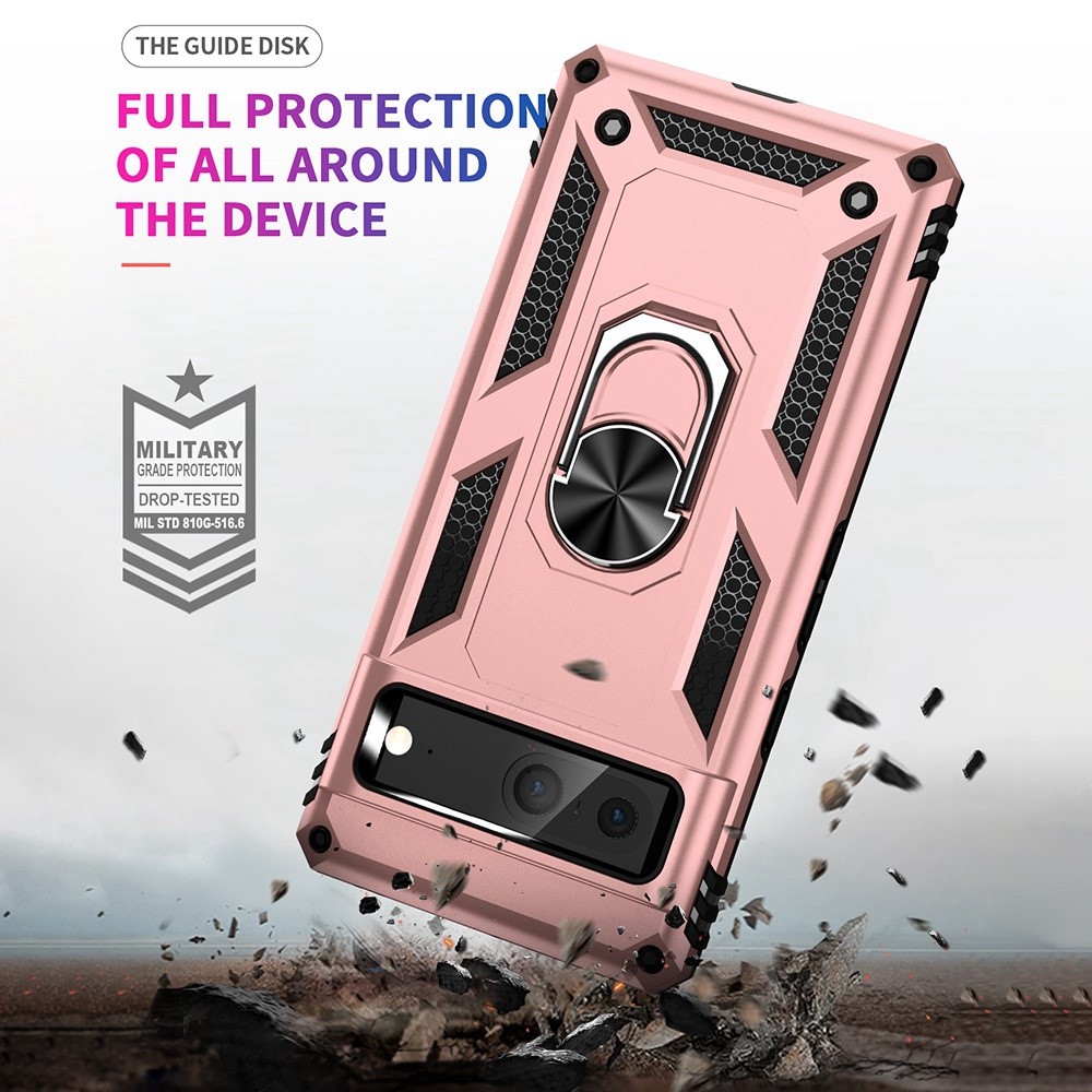 Google Pixel 7 Skal Shockproof Hybrid Ring Armor Rosguld