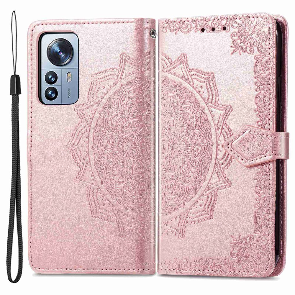 Xiaomi 12T / 12T Pro Fodral Mandala Läder Roséguld