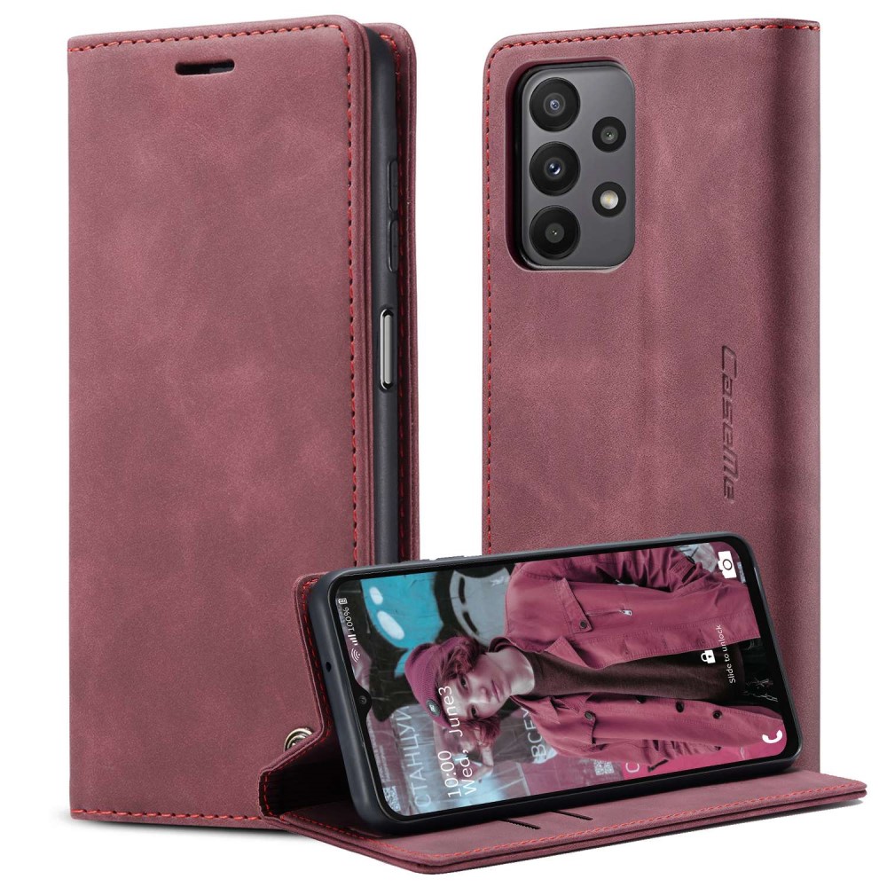 CASEME Samsung Galaxy A23 5G Fodral Flip Läder Vinröd