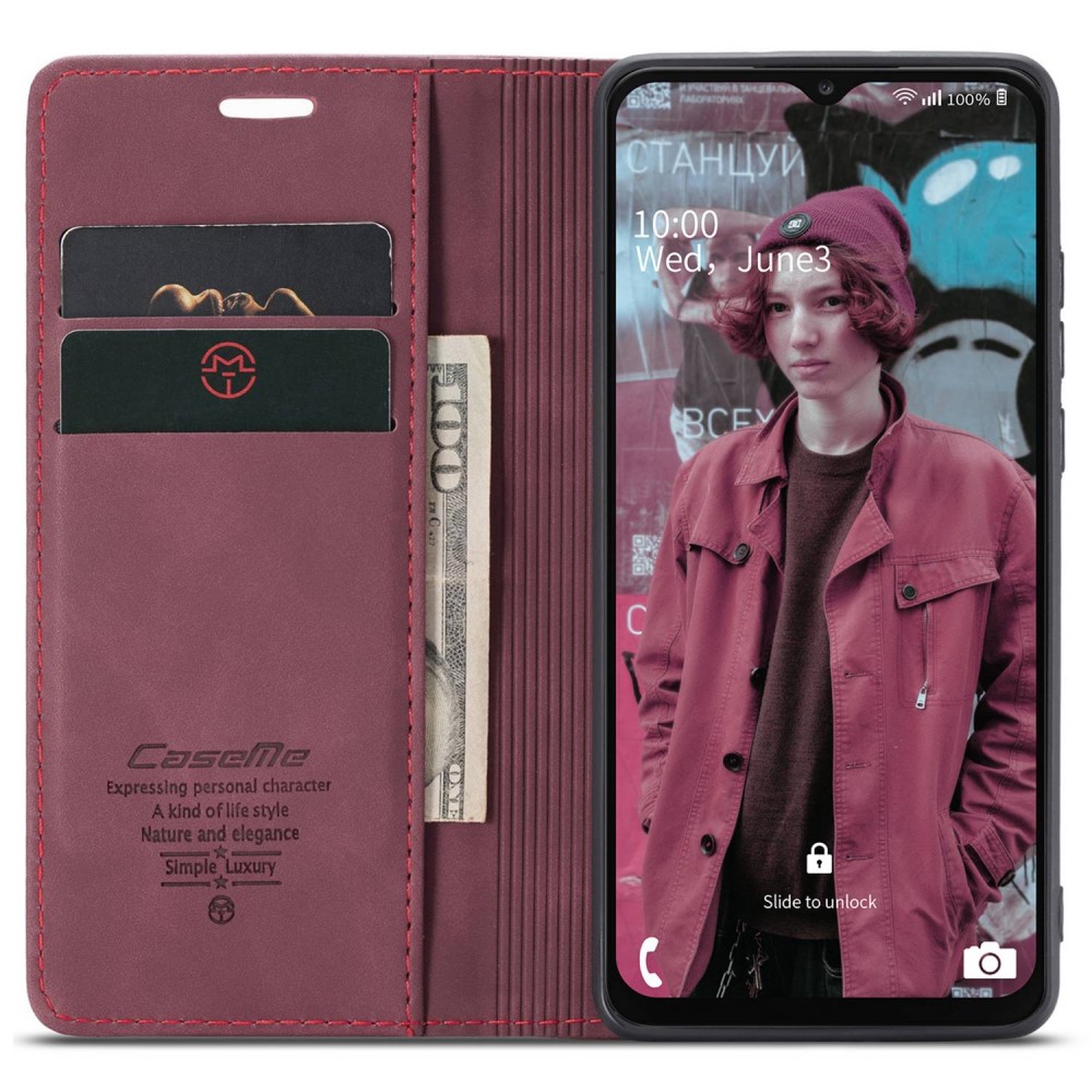 CASEME Samsung Galaxy A23 5G Fodral Flip Läder Vinröd