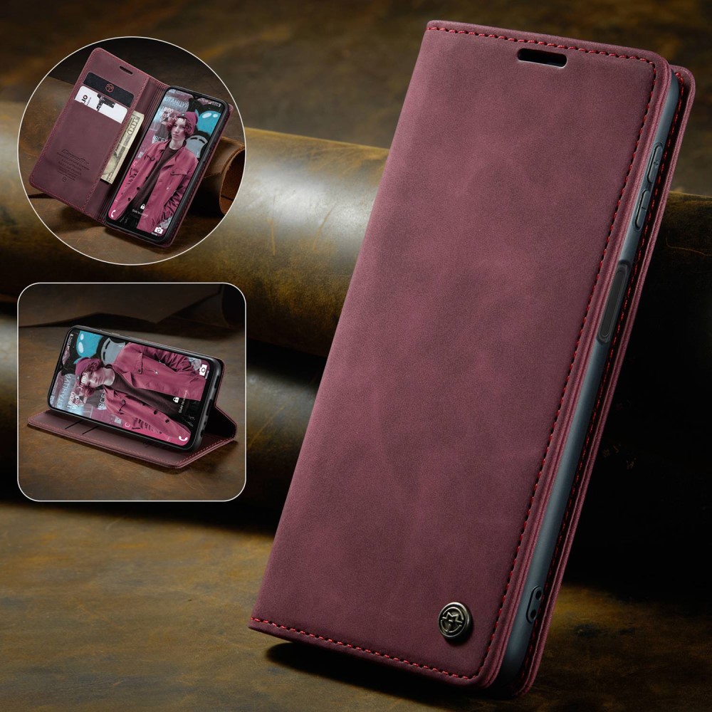 CASEME Samsung Galaxy A23 5G Fodral Flip Läder Vinröd