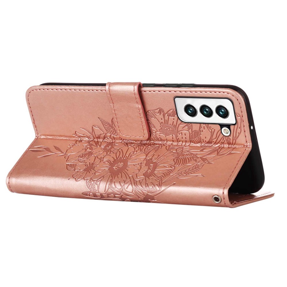 Samsung Galaxy S23 Fodral Fjäril Tryck Roséguld