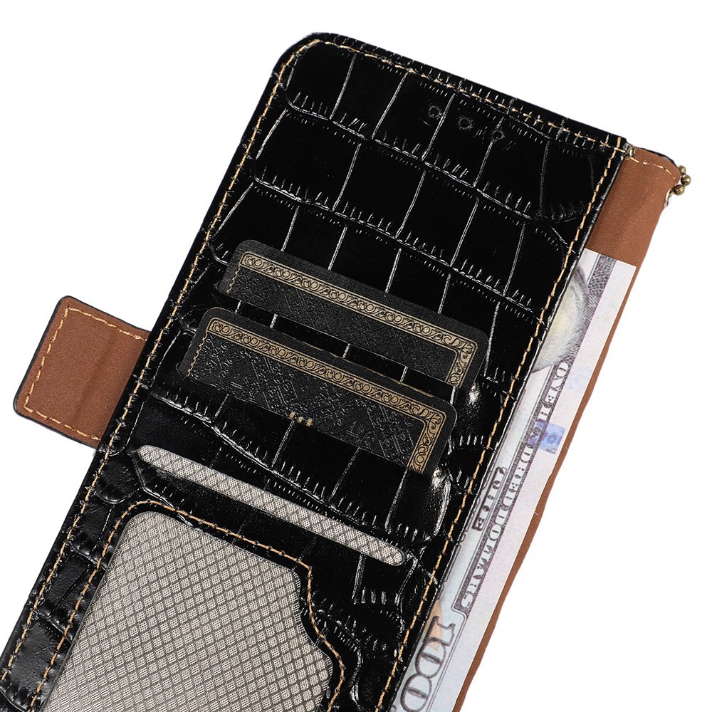 Galaxy S23 Ultra Fodral RFID kta Lder Krokodil Textur Svart