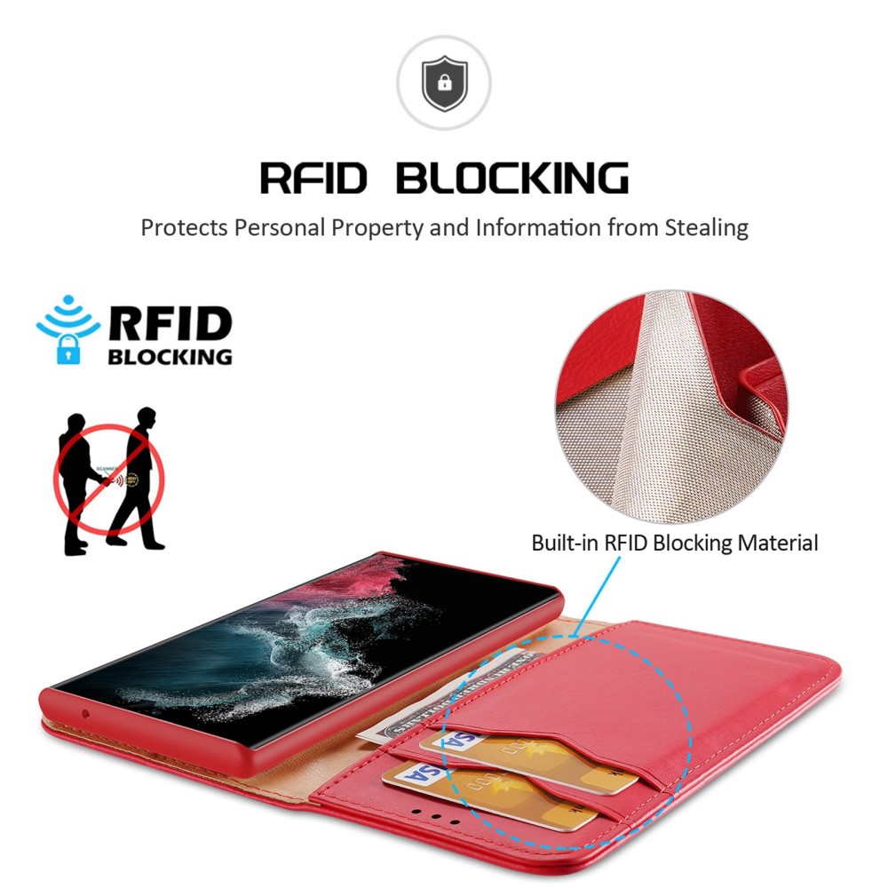 DUX DUCIS Galaxy S23 Ultra Fodral RFID Äkta Läder Röd