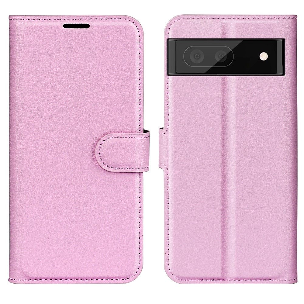 Google Pixel 6A Fodral Litchi Lder Ljus Rosa