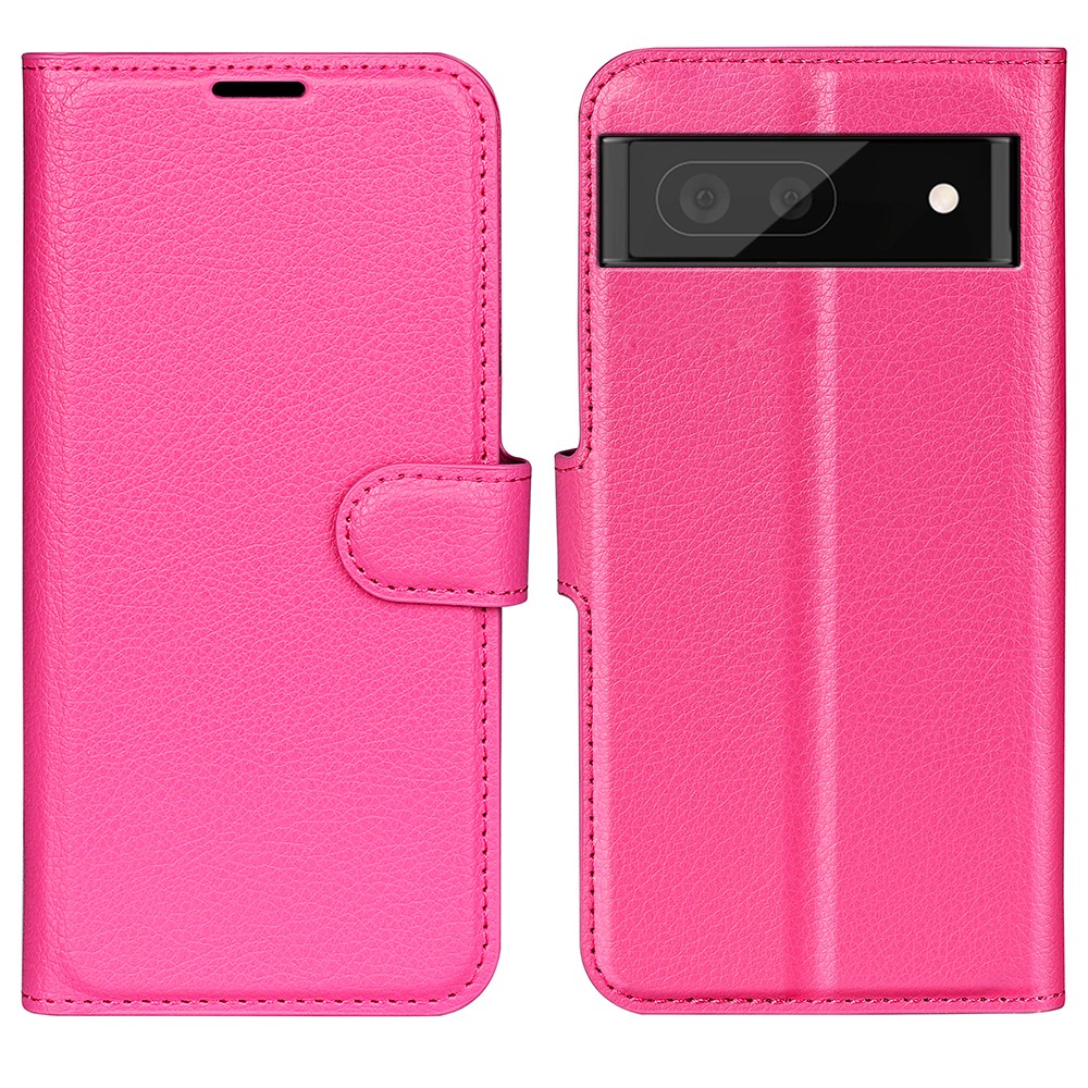 Google Pixel 6A Fodral Litchi Lder Rosa