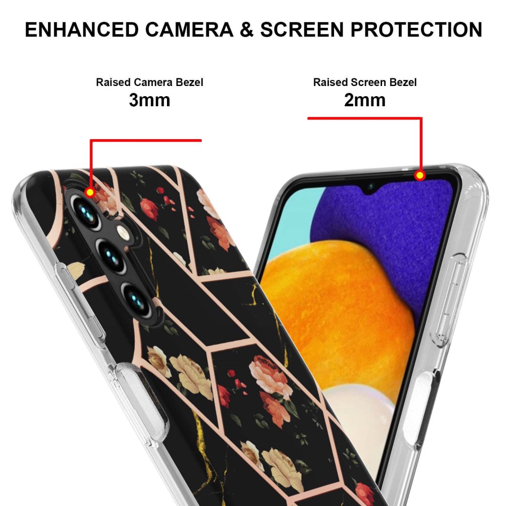 Samsung Galaxy A54 5G Skal Marmor TPU Svart Blommor
