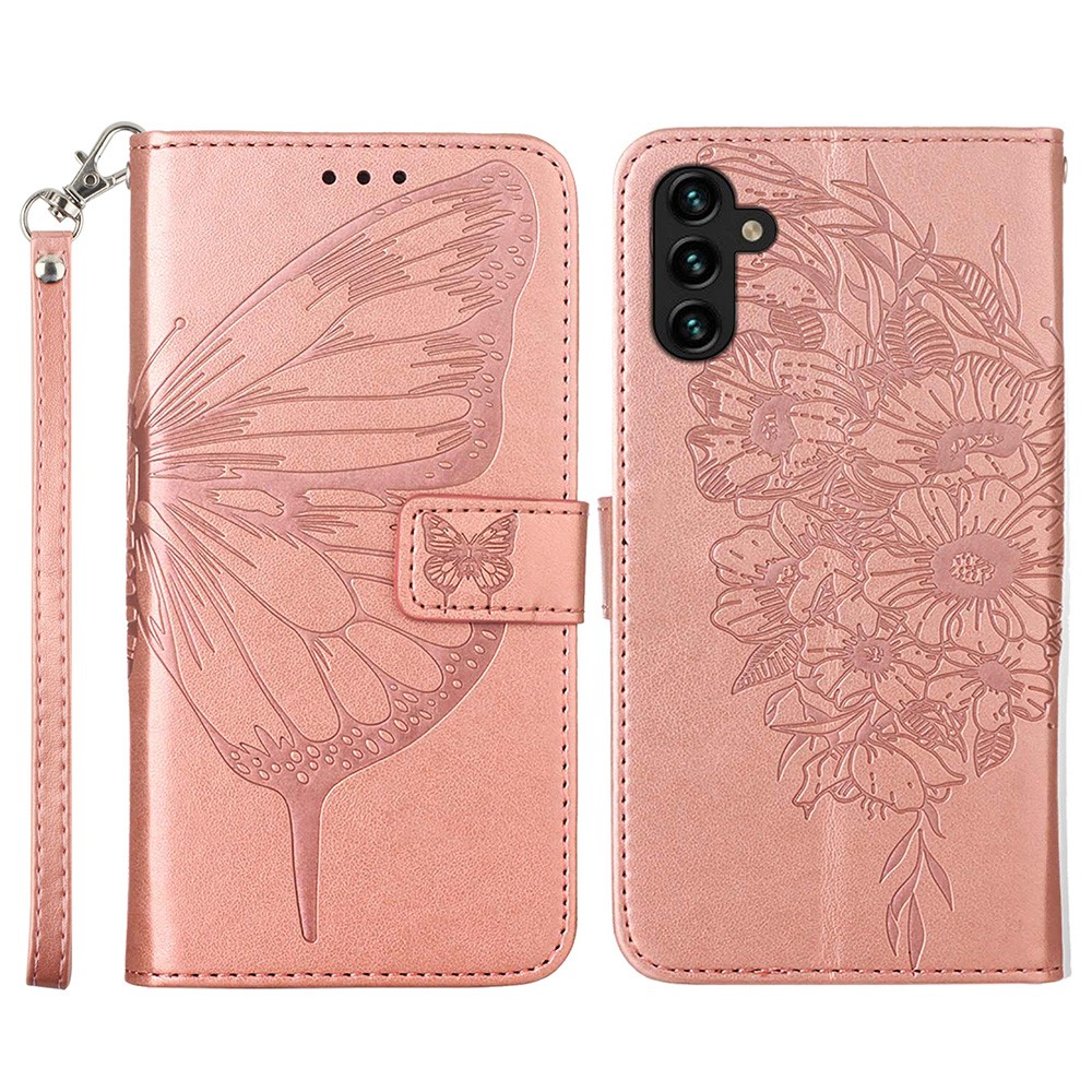 Samsung Galaxy A54 5G Fodral Med Fjäril Tryck Roséguld