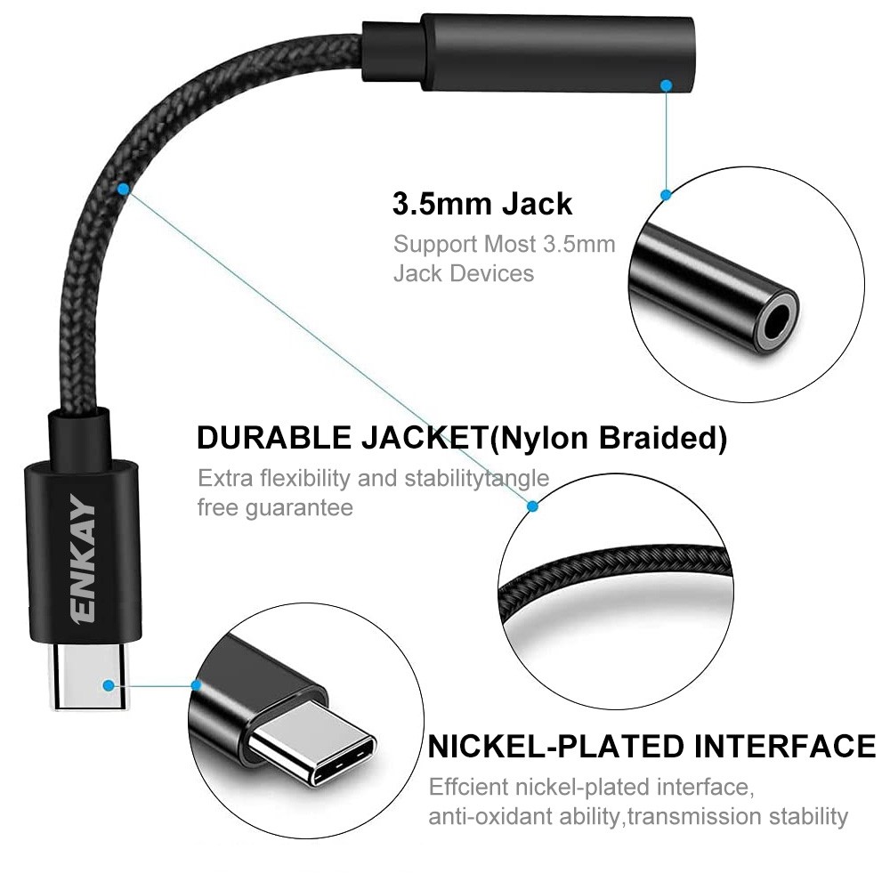 ENKAY USB-C - 3.5 mm AUX Adapter, DAC Svart