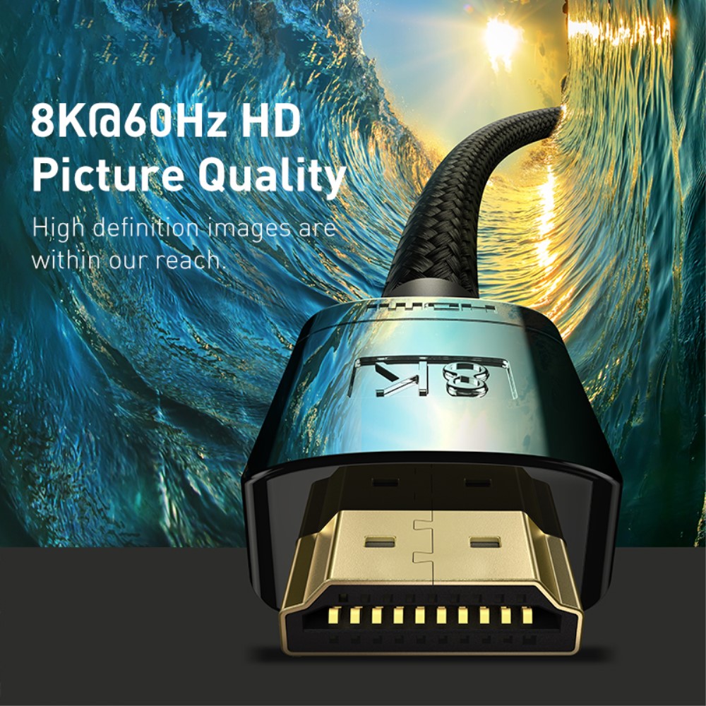 Baseus 1m 8K HD 60Hz HDMI - HDMI Nylon Kabel Svart