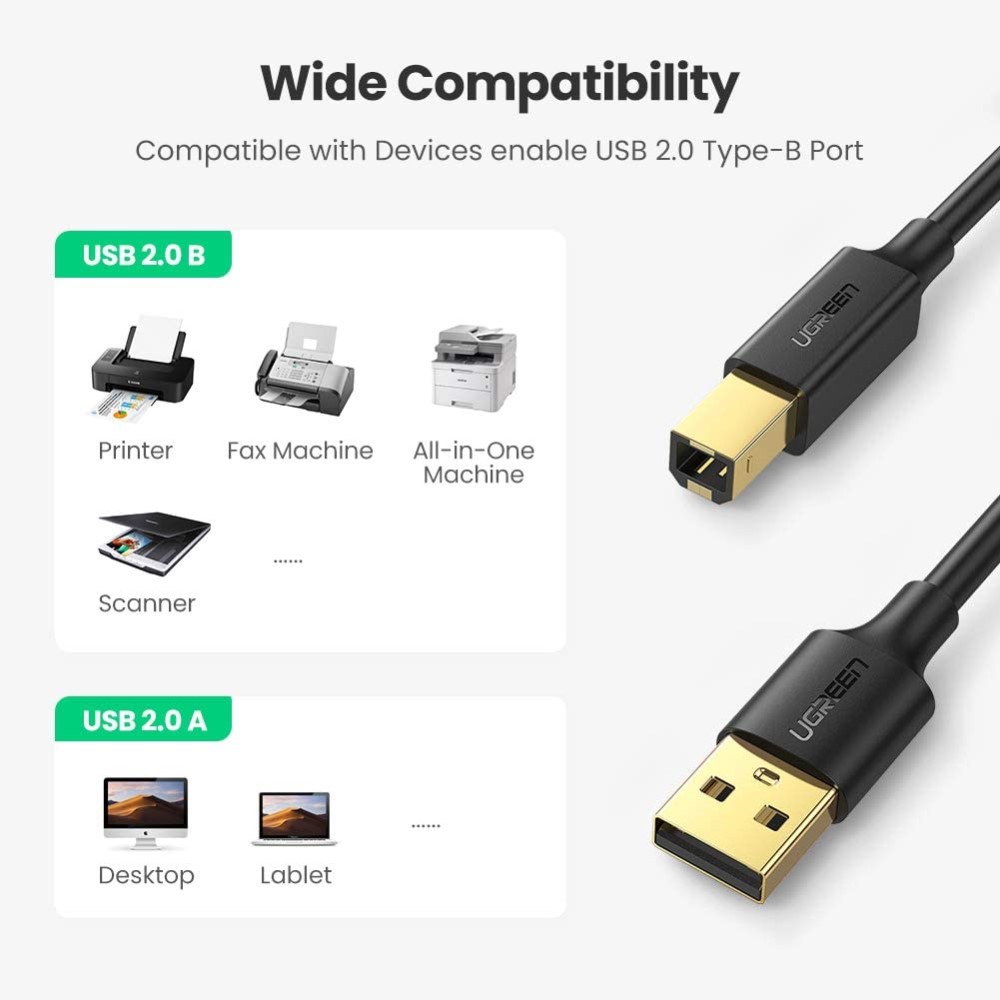 UGREEN 2m USB-A - USB-B 2.0 Kabel Svart