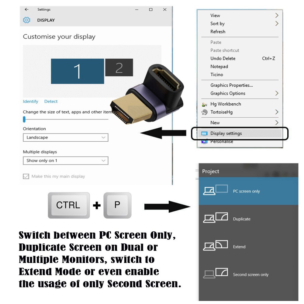 8K 60Hz 90 Uppvinkel HDMI Hane - HDMI 2.1 Hona Adapter Bl