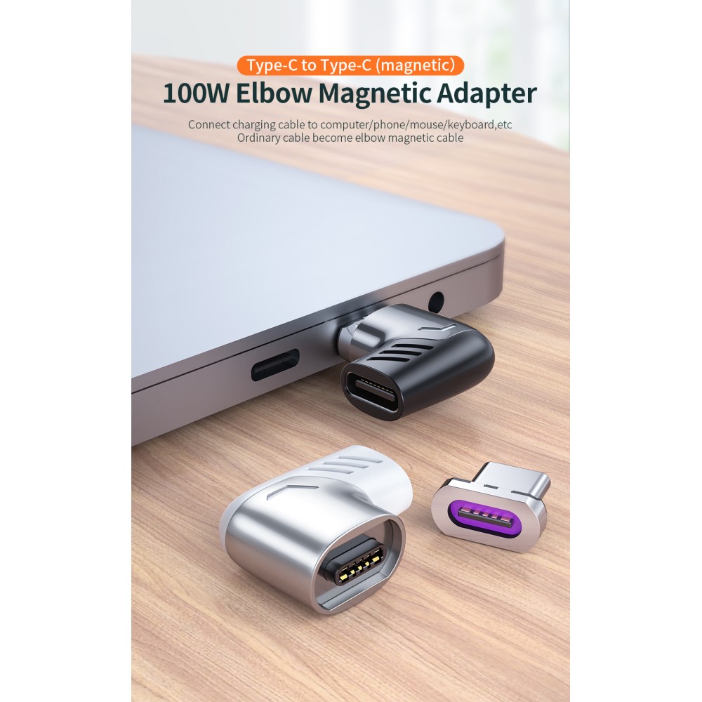 ESSAGER 100W 5A USB-C/USB-C Magnetisk Adapter Silver