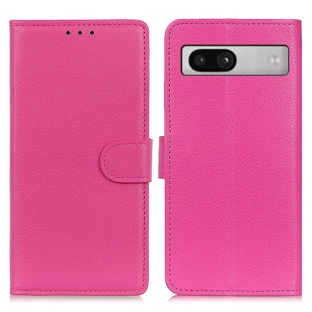 Google Pixel 7A Fodral Litchi Lder Rosa