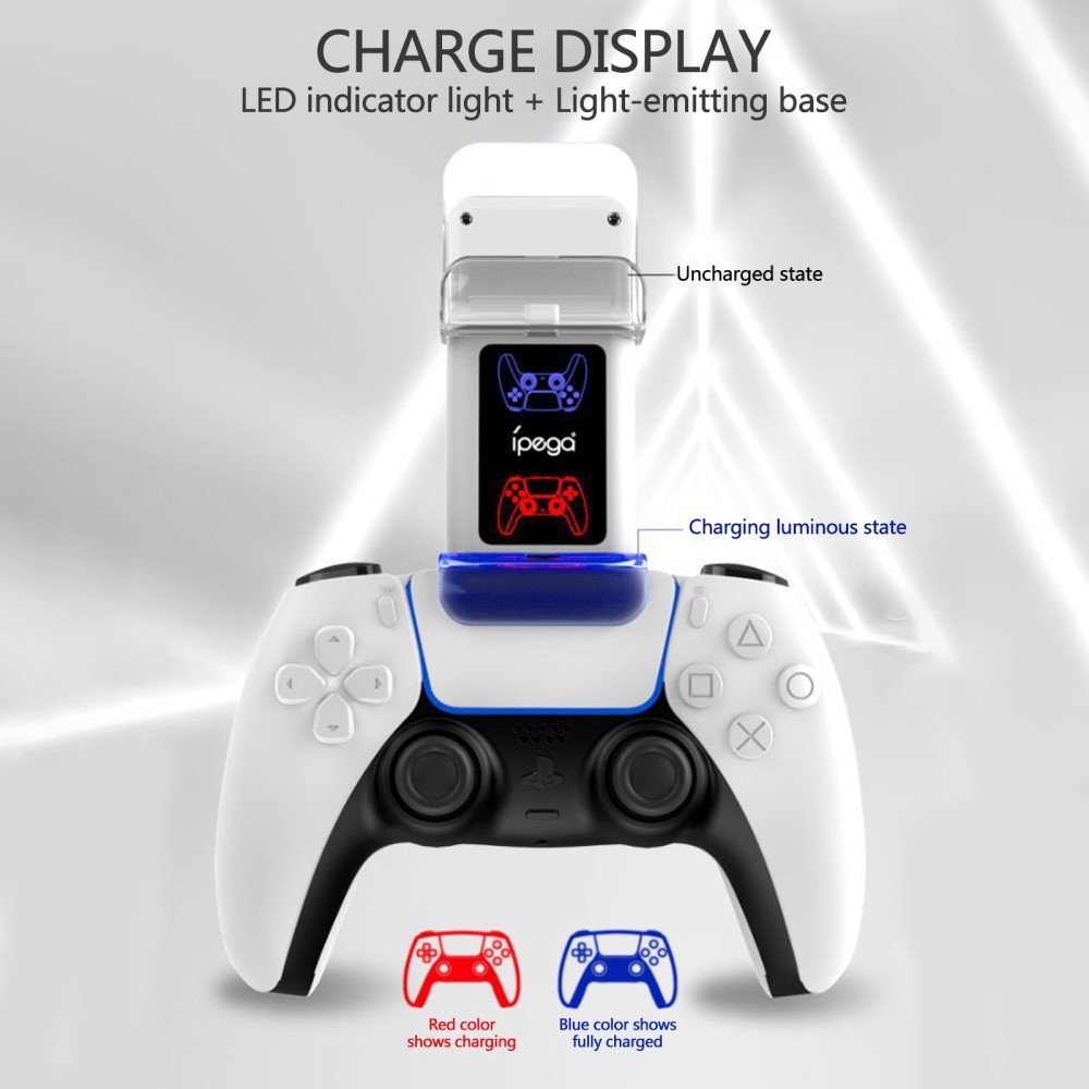iPega LED Laddstation Fr 2x PS5 DualSense Handkontroller Vit