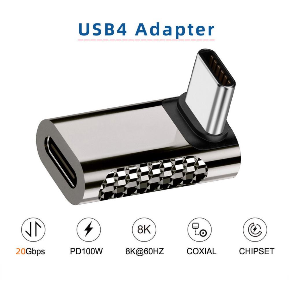 100W USB-C Hane - USB-C Hona Adapter Elbow USB 4.0 Silver