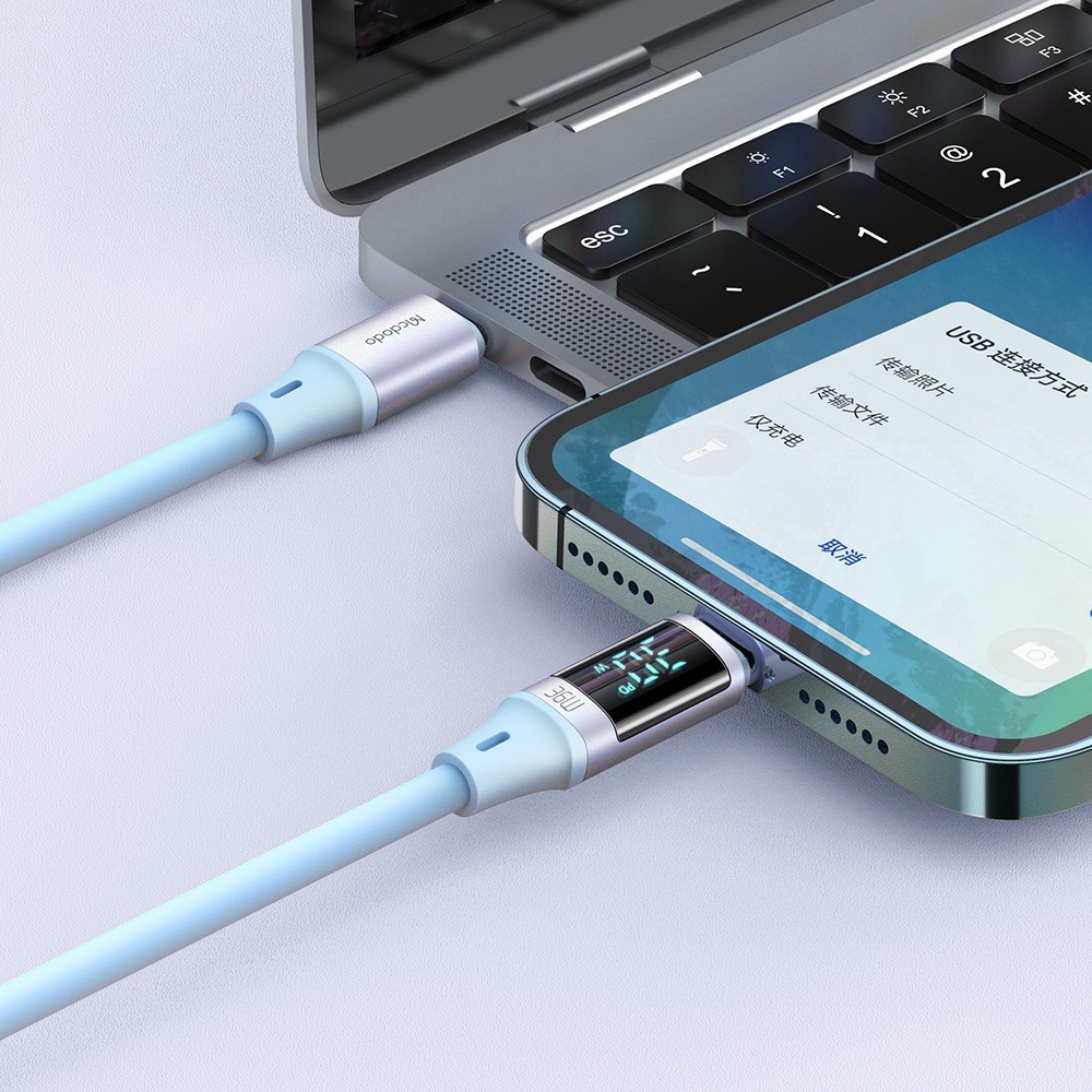 Mcdodo 36W 1.2m PD USB-C - Lightning LED Silikon Kabel Lila