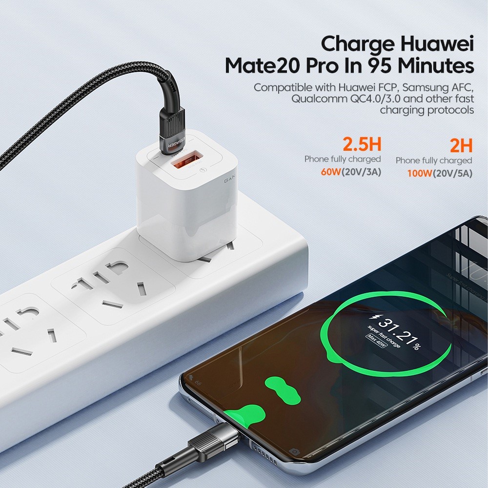 ESSAGER 1m 60W PD USB-C - USB-C Laddningskabel Svart