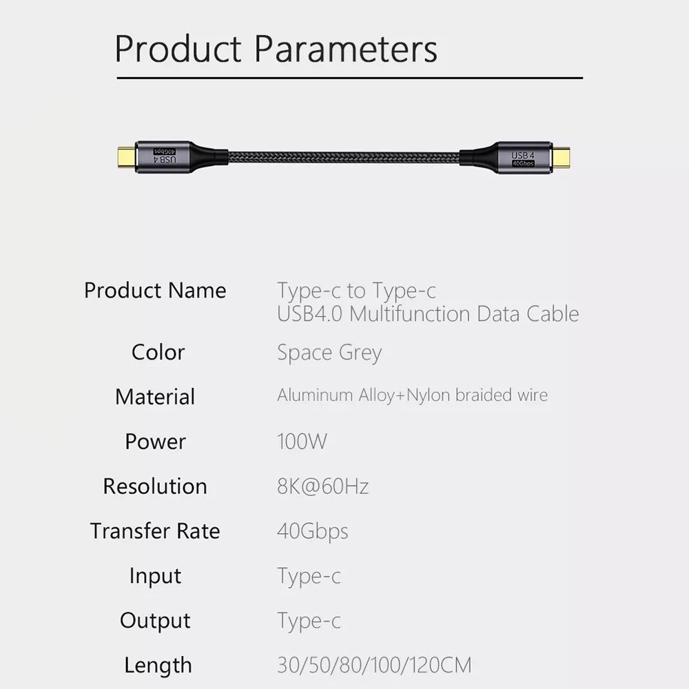 1.2m 100W Thunderbolt 3/4 Kabel USB-C - USB-C 8K/60Hz Svart