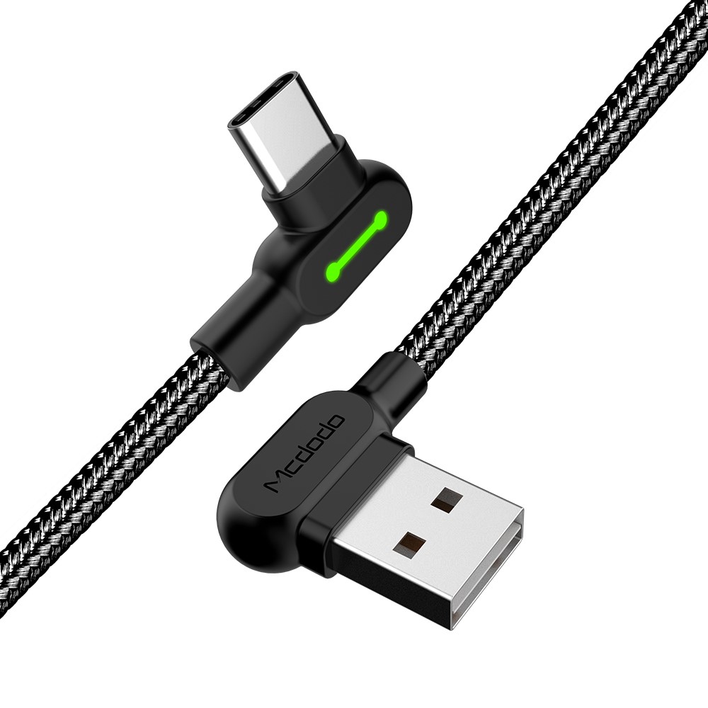 Mcdodo 3m 2A USB-C Elbow Nylonfltad Kabel Svart