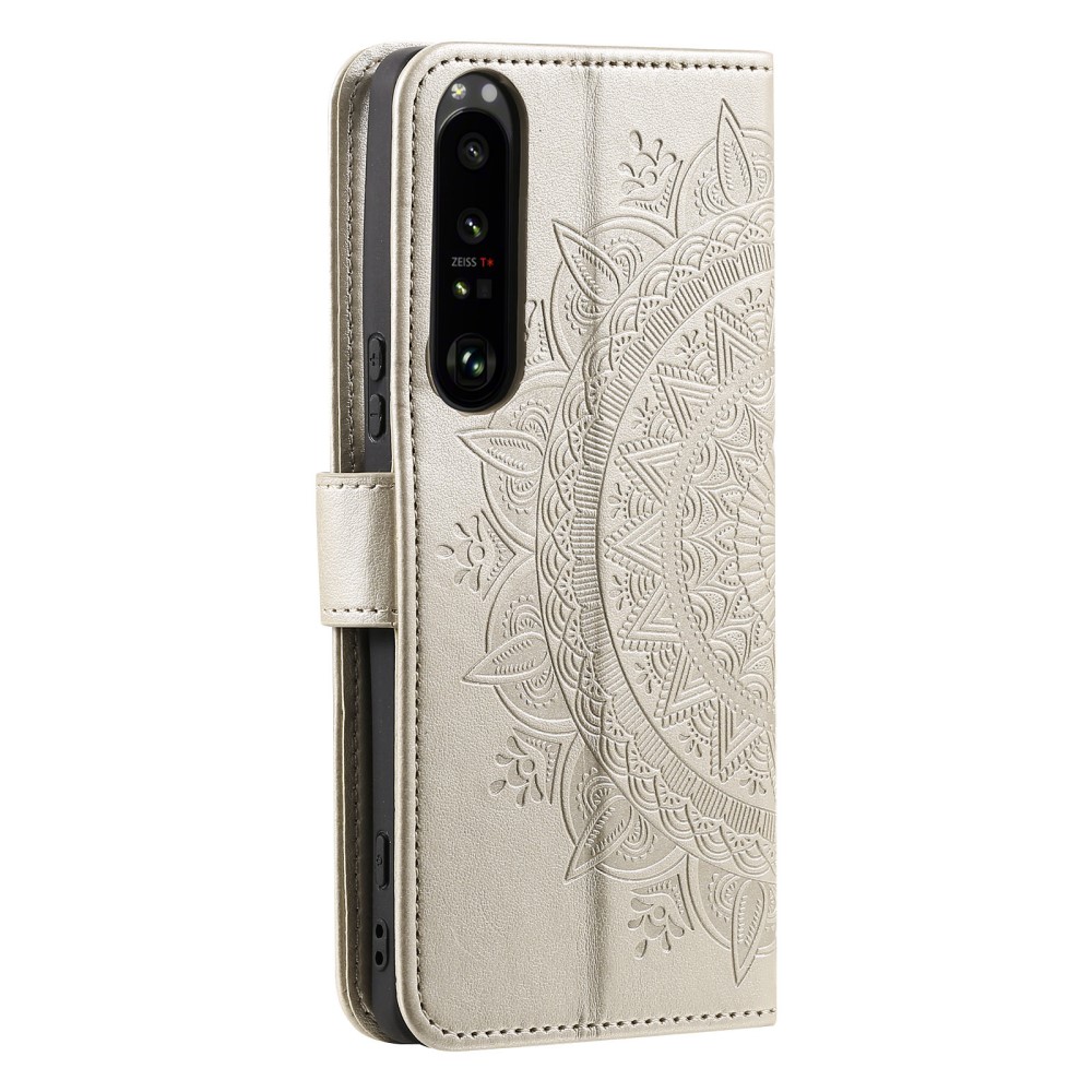 Sony Xperia 1 V Fodral Mandala Läder Guld