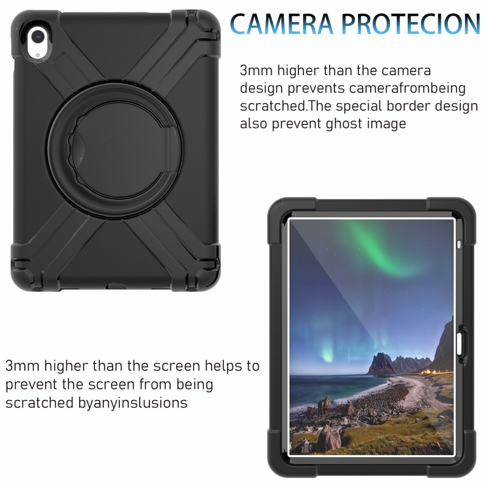 iPad 10.9 2022 Fodral 360° X-Shape Shockproof Kickstand Svart