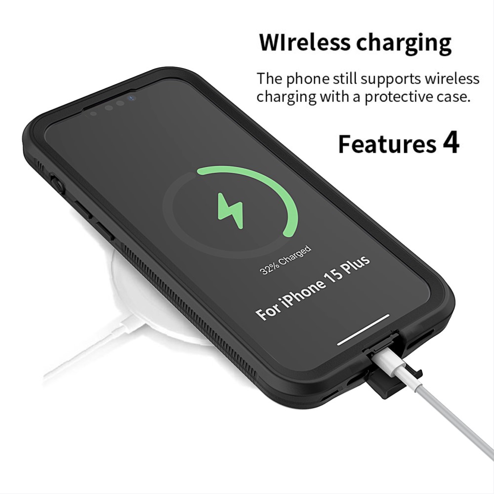 iPhone 15 Plus Skal IP68 360 Vattentät Svart