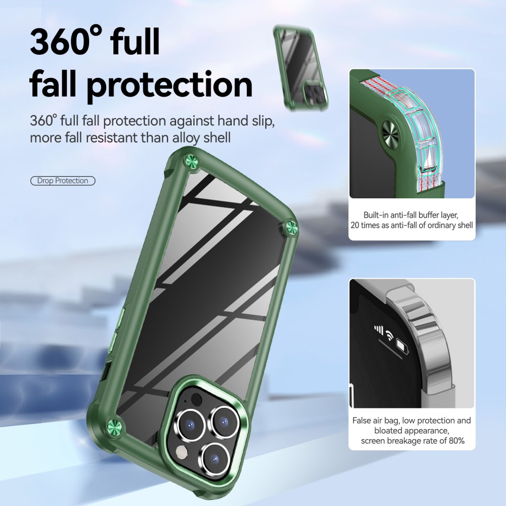 iPhone 15 Pro Skal Shockproof Hybrid Armor Grön