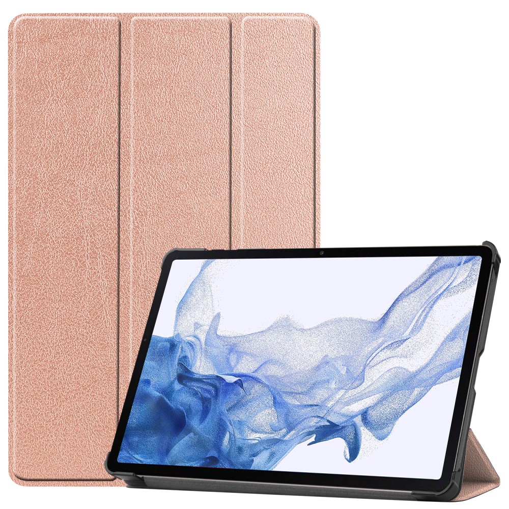 Samsung Galaxy Tab S9 Fodral Tri-Fold Lder Rosguld