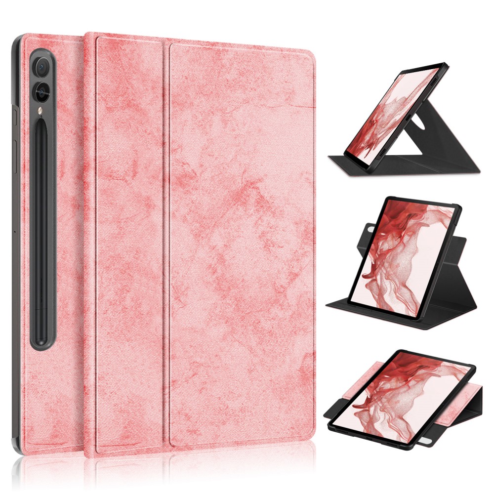 Galaxy Tab S9 Fodral Lder 360 Rotation Rosa