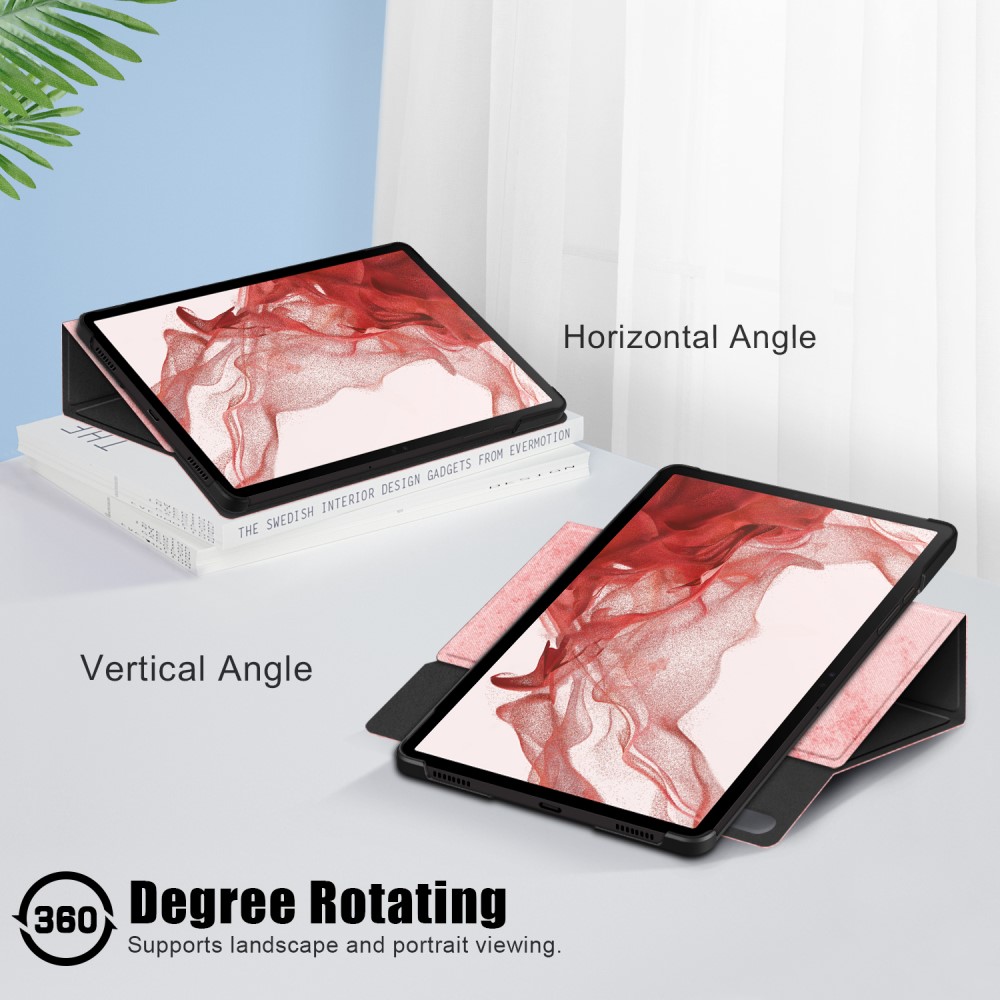 Galaxy Tab S9 Fodral Lder 360 Rotation Rosa