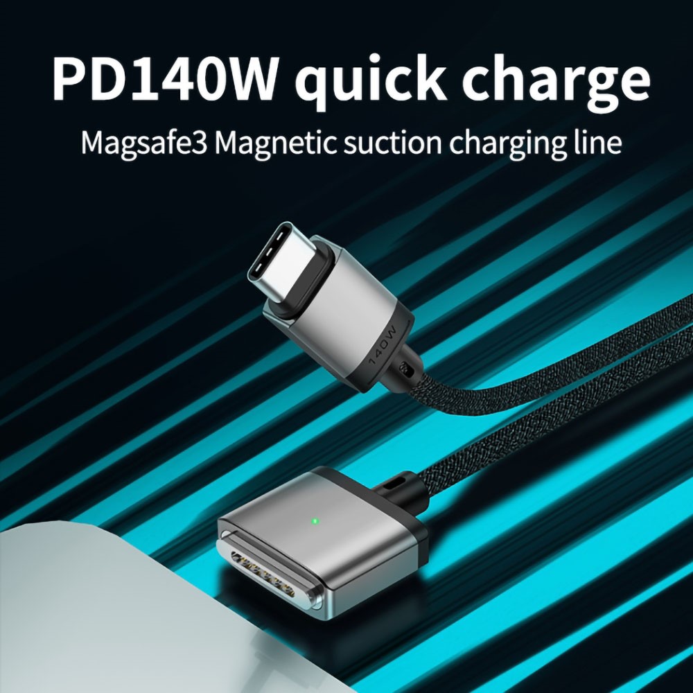 2m 140W USB-C - MagSafe 3 Magnetisk Nylon Kabel Gr