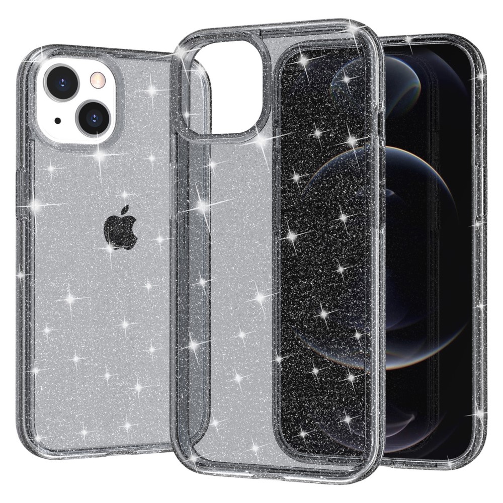 iPhone 15 Skal Hybrid Glitter Grå