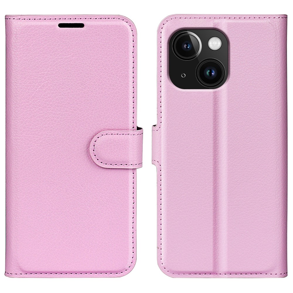 iPhone 15 Fodral Litchi Textur Ljus Rosa