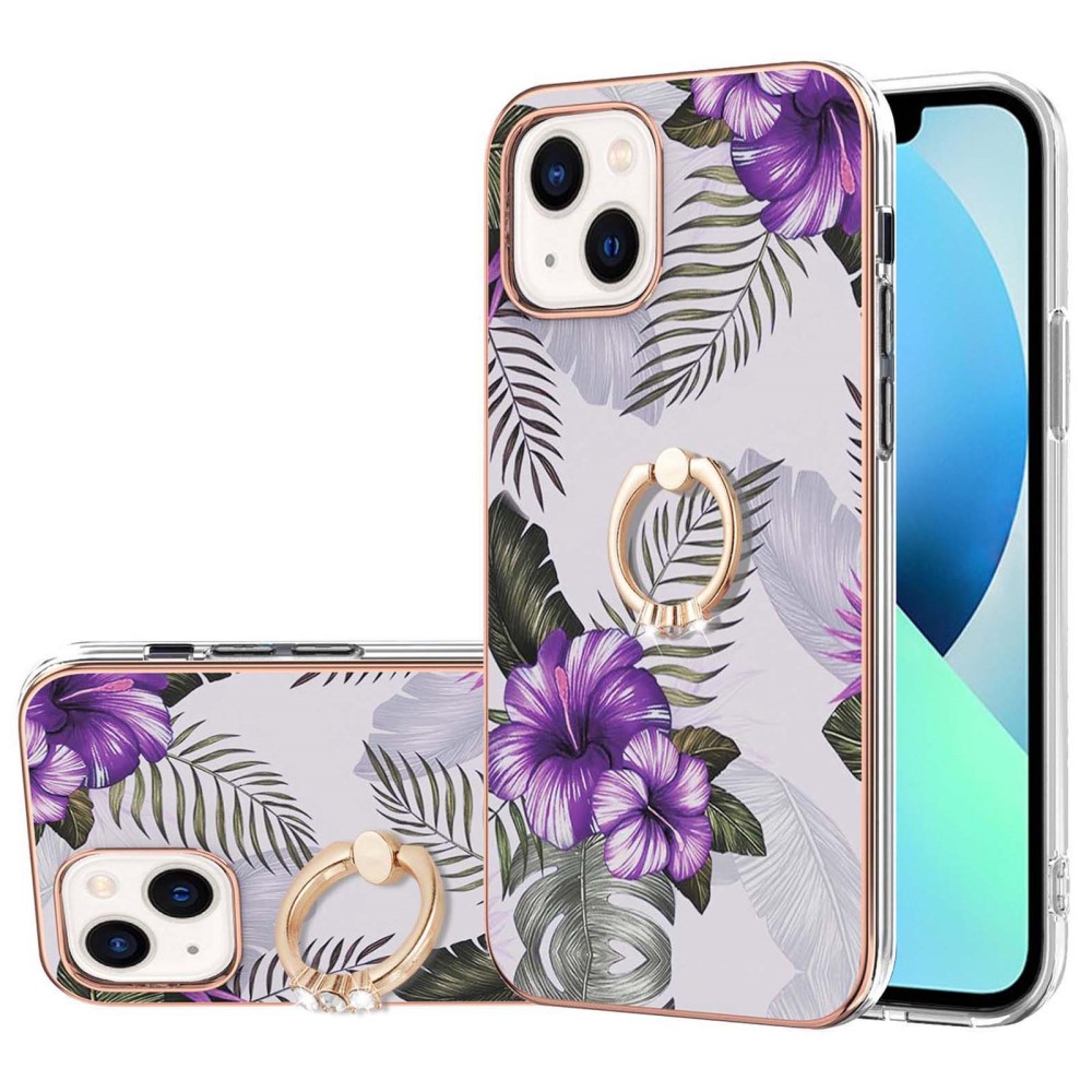 iPhone 15 Skal Marmor Ring Lila Blommor