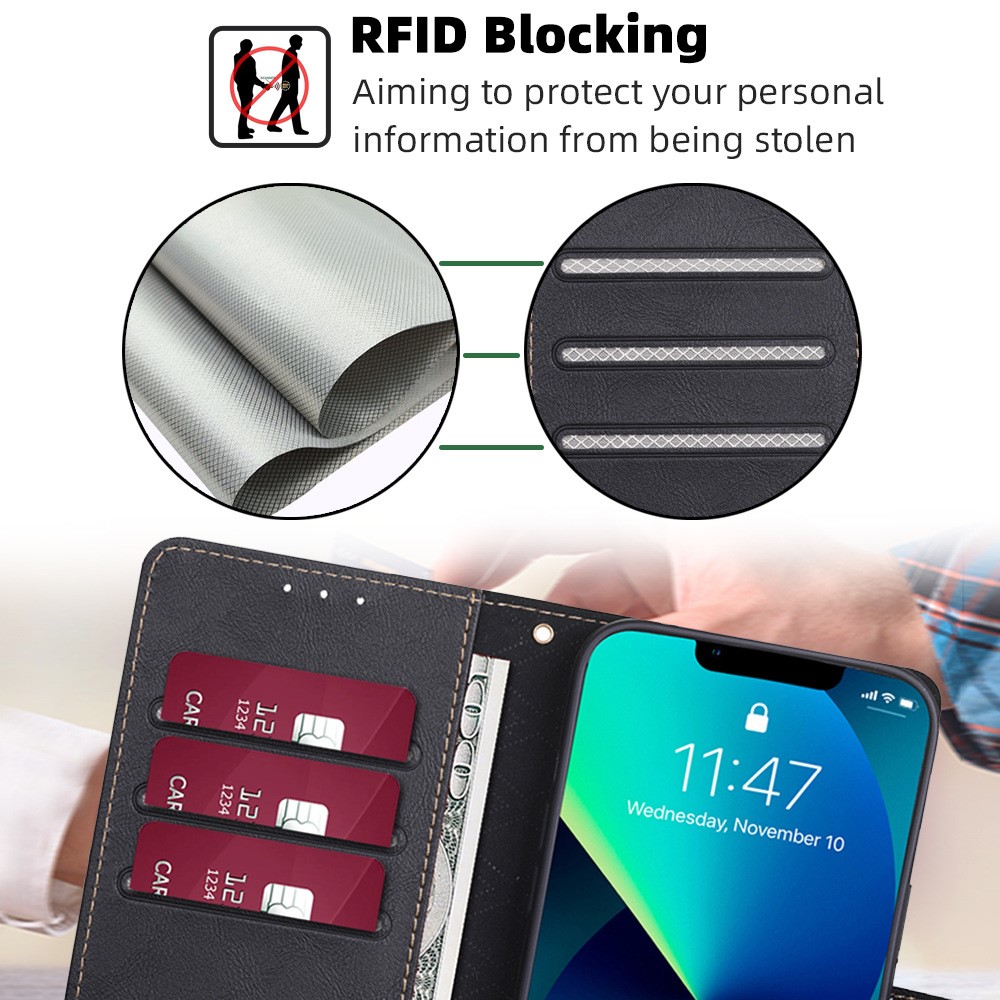 iPhone 15 Fodral RFID Läder Svart