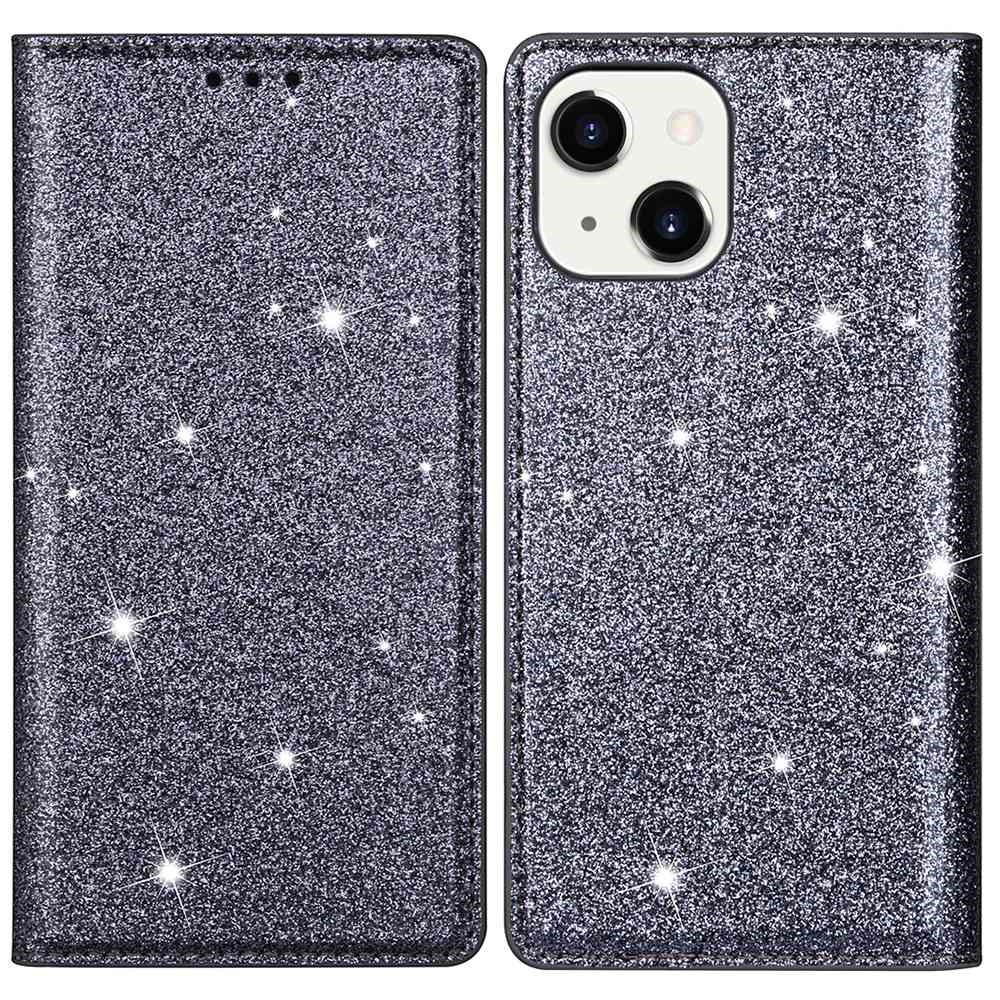 iPhone 15 Fodral Flip Glitter Grå