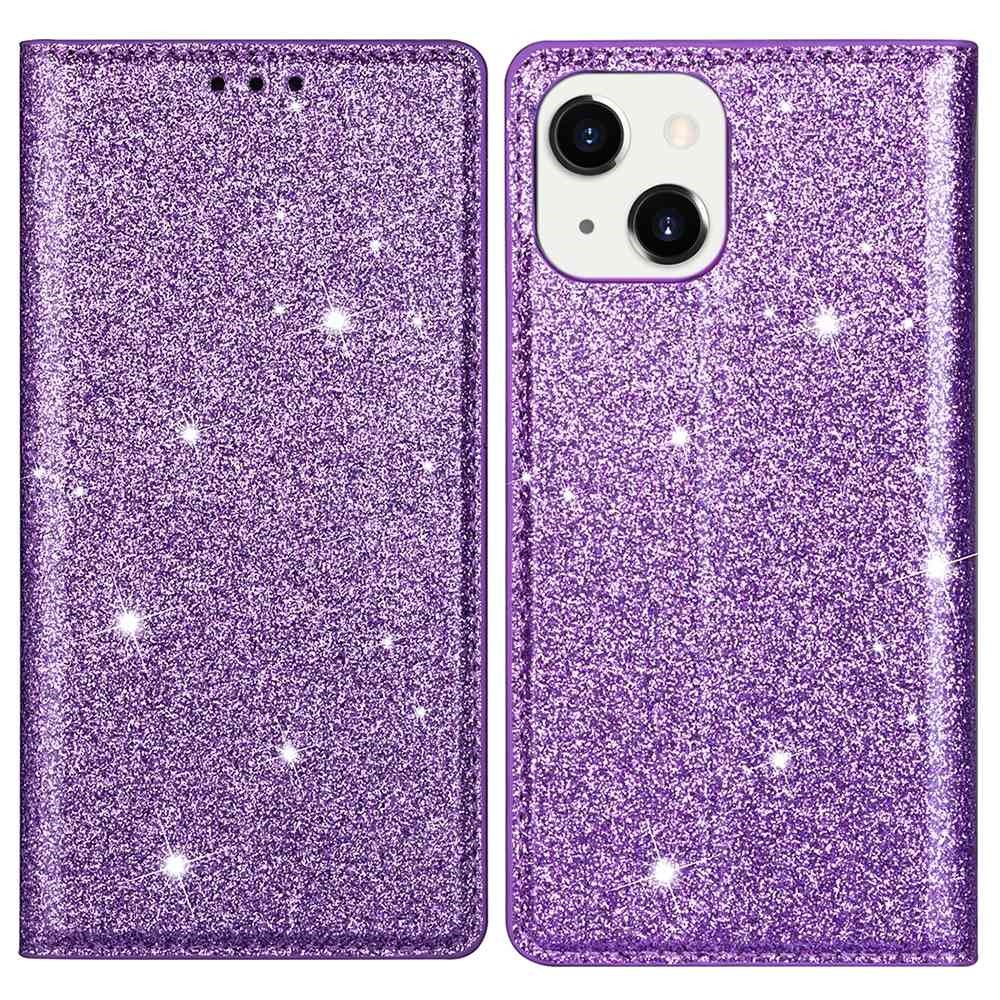 iPhone 15 Fodral Flip Glitter Lila