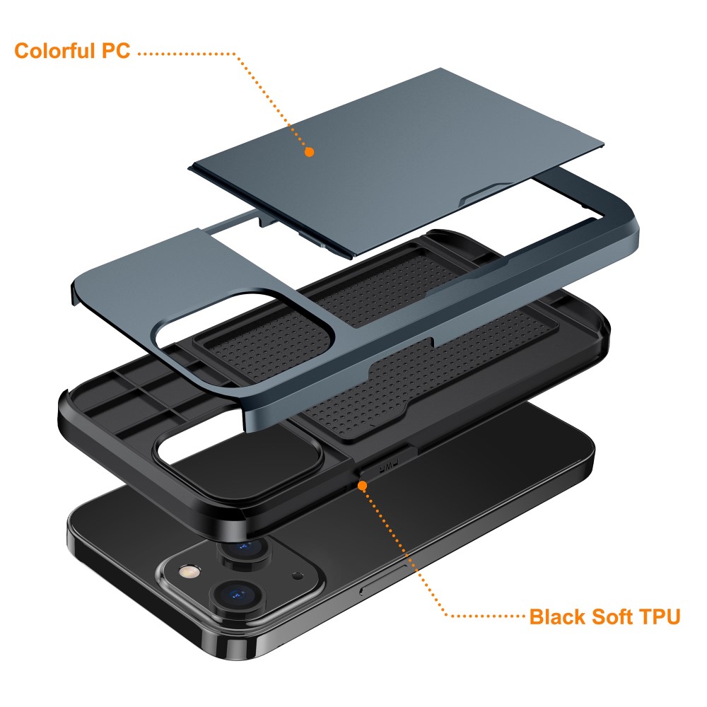 iPhone 15 Plus Skal Hybrid Med Kortfack Blå