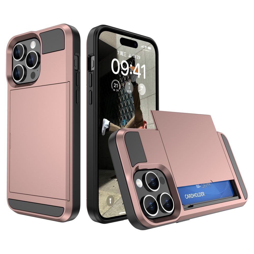 iPhone 15 Plus Skal Hybrid Armor Med Kortfack Rosguld