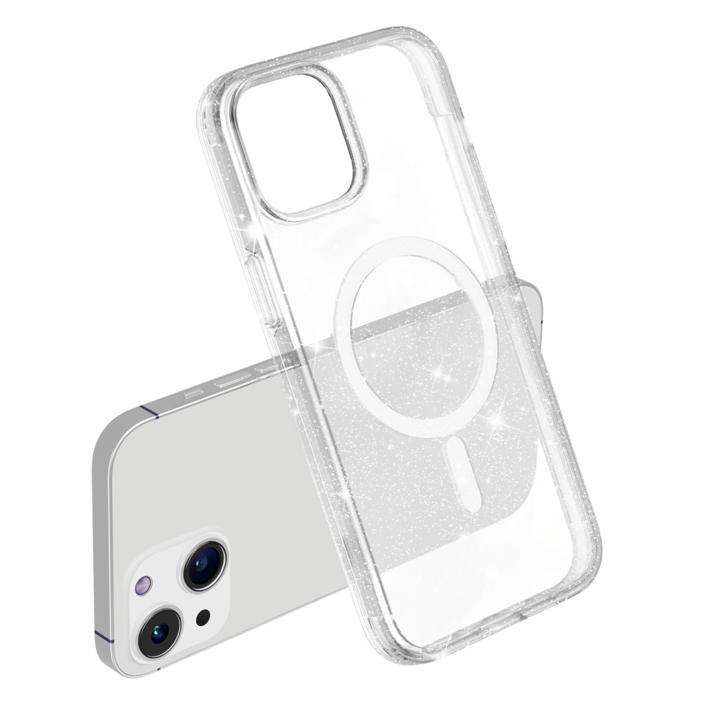 iPhone 15 Plus Skal MagSafe Hybrid Glitter Vit